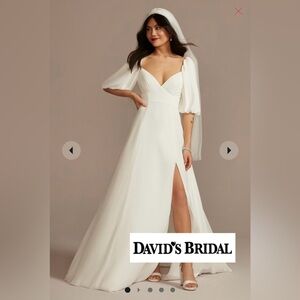 Bubble Sleeve Georgette V-Neck Wedding Dress